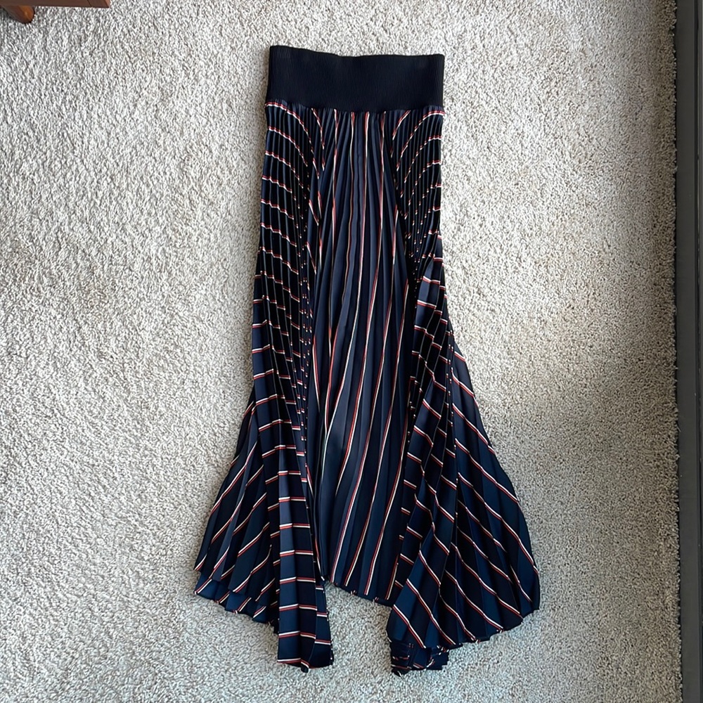 A.L.C. Pleated maxi skirt, navy with red striped pattern (size 2)